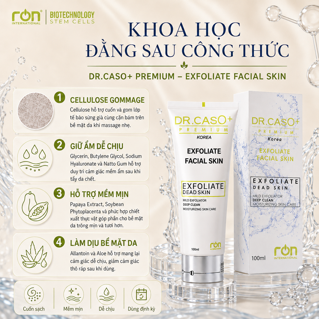 Dr.Caso+ Premium Exfoliate Facial Skin 100ml/Tẩy da chết mặt 100ml